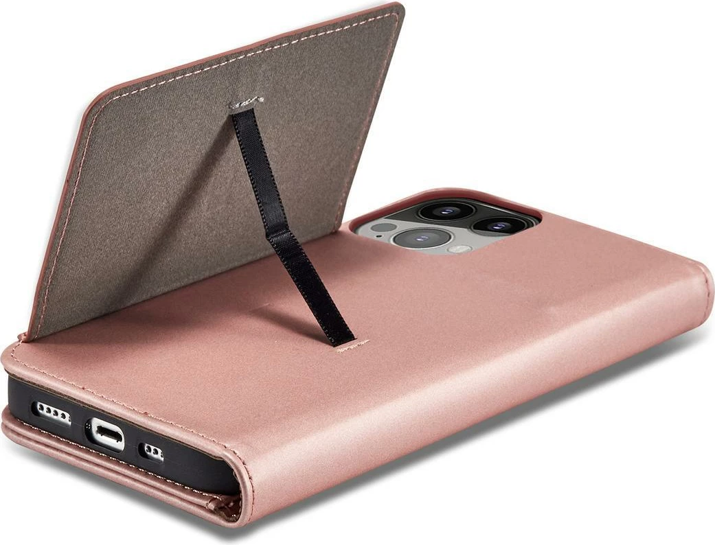Mbështjellës Hurtel Magnet Card Case për iPhone 13 Pro, me xhep kartelash, rozë