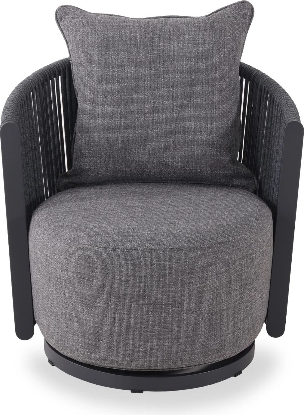 Karrige lounge rrotulluese Lorien, alumin i zi, litar, jastëkë, 76x74x72cm