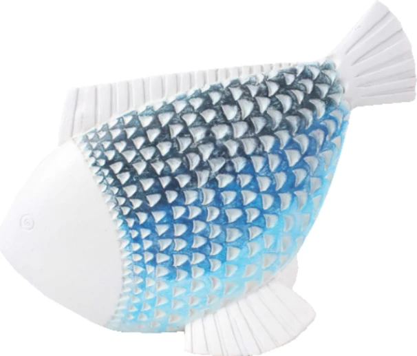 Dekor peshk CHROMIS, polirezine, bardhë, kaltër, kaltër e çelët, 23x8x18 cm