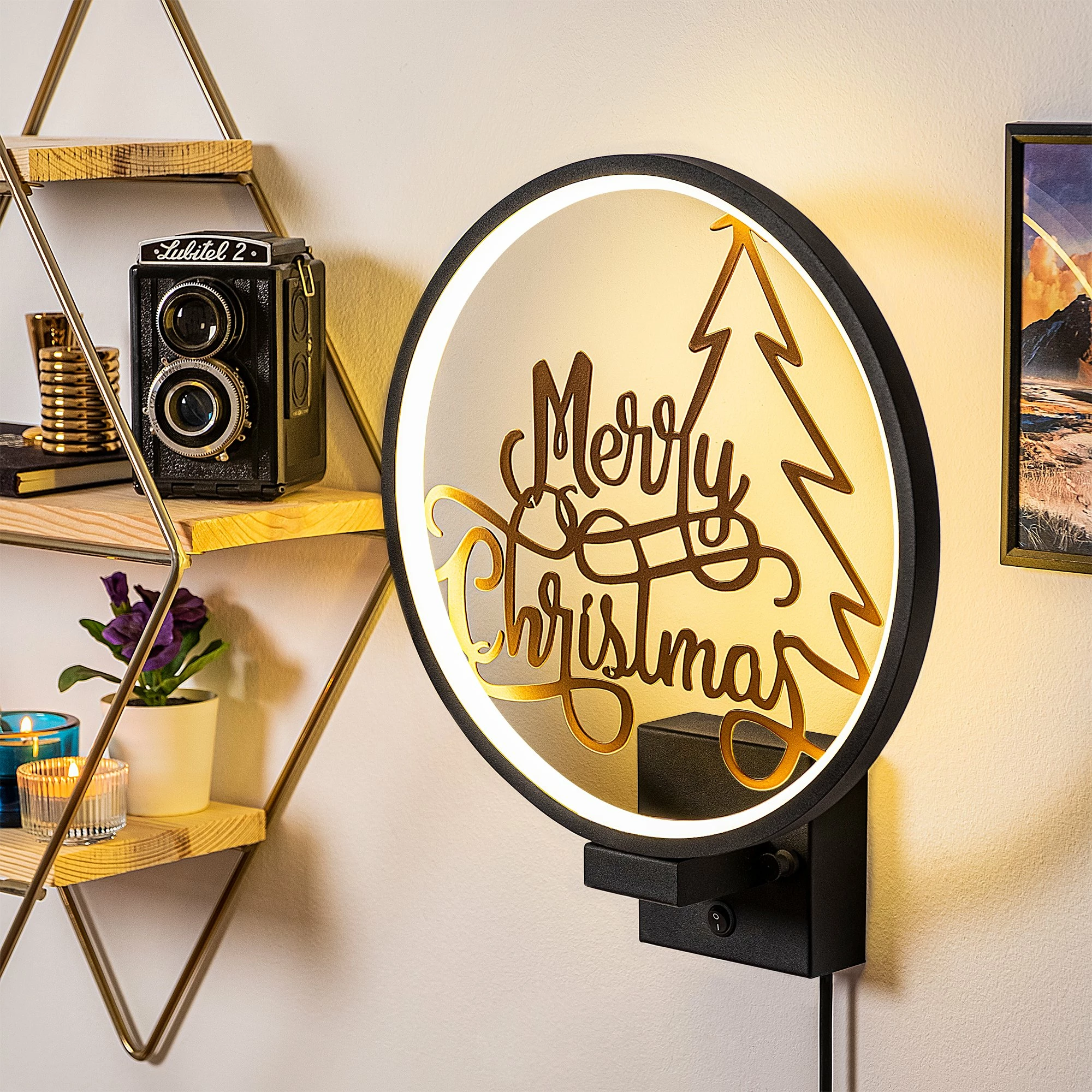 Llambë muri dekorative, ngjyrë e zezë dhe bakri, XMAS18