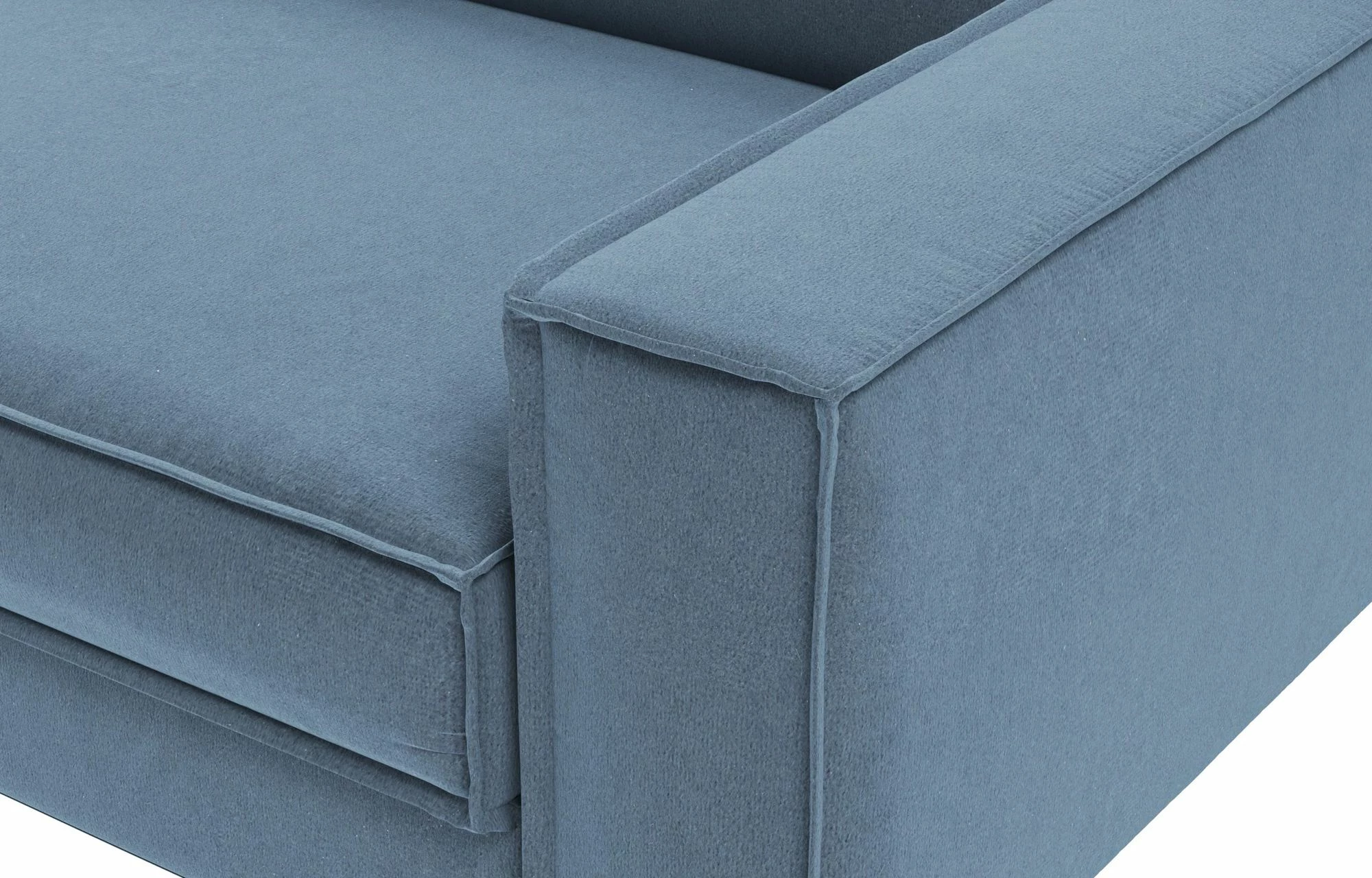 Divan treshe Sparrow, ngjyrë Ocean Blue, këmbë druri Walnut