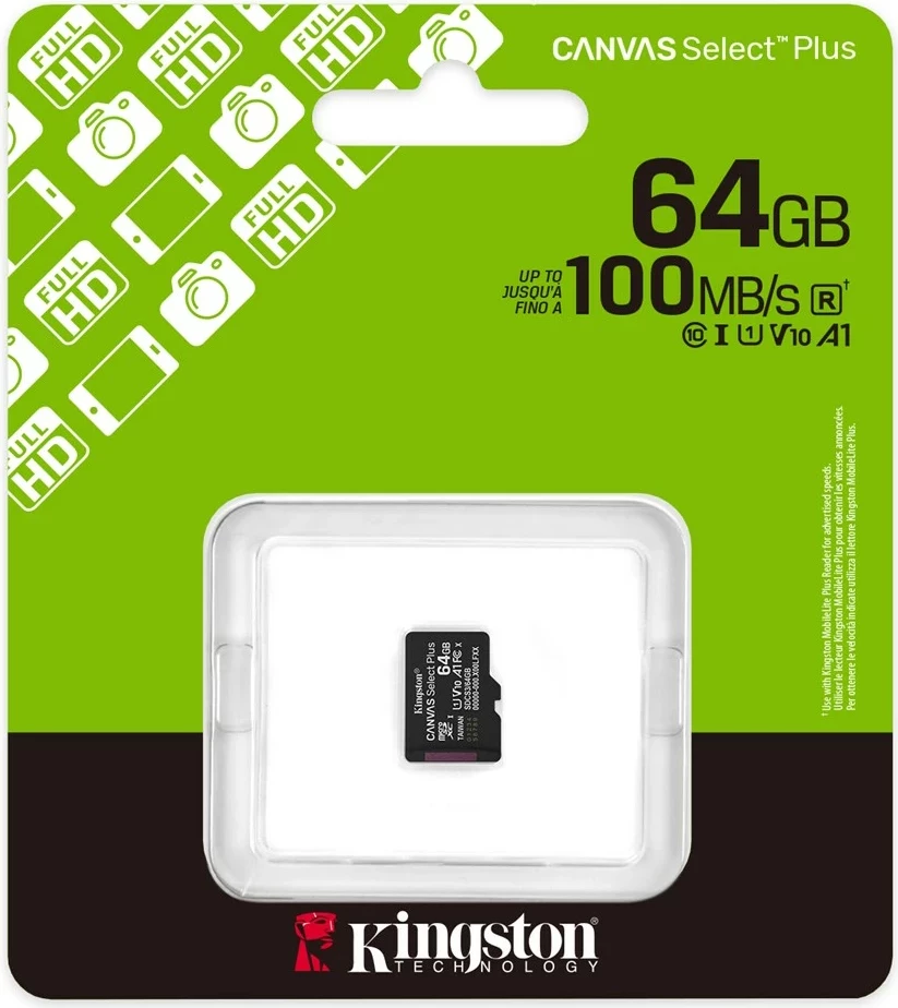 Kartë memorie Kingston Canvas Select Plus Gen3, 64GB, microSDXC, e zezë