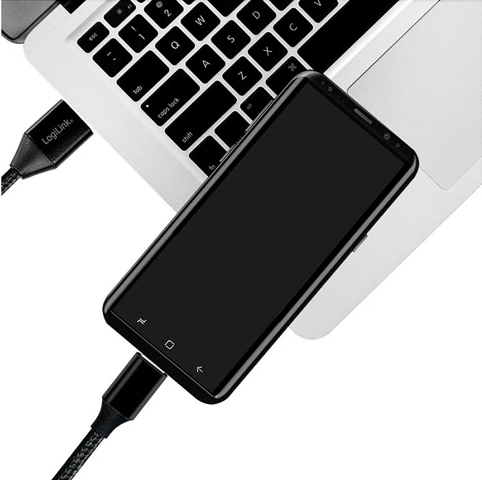 Kabllo USB-C në USB-A LogiLink, USB 2.0, 0.3 m, e thurur, e zezë