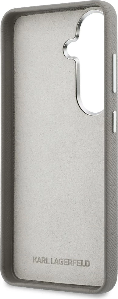 Mbështjellës Karl Lagerfeld Saffiano Double Heads Metal për Samsung Galaxy S26, hardcase, eco-lëkurë/TPU/PC, argjend