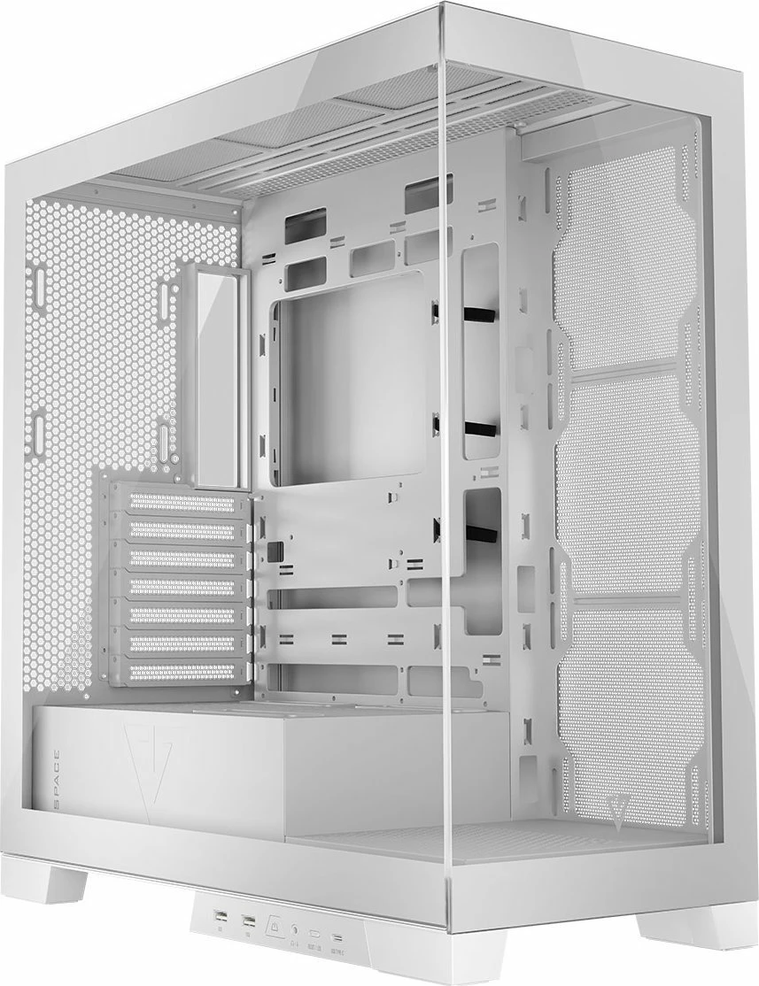 Kasë Modecom Volcano Space AT-SPACE-PG-NF-20-000000-0002, Midi Tower, ATX/uATX/Mini-ITX, USB-C, pa furnizim, e bardhë