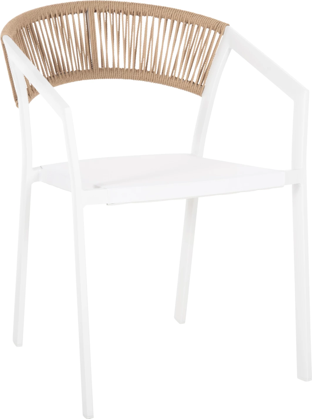 Karrige alumini FH5891.22, kornizë e bardhë dhe tekstil, mbështetëse ratan bezhë, 57x63x82H cm
