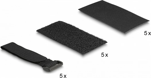 Set Velcro për menaxhim kabllosh DeLOCK, 10 copë, pad 50x110 mm + lidhëse 20 cm, i zi