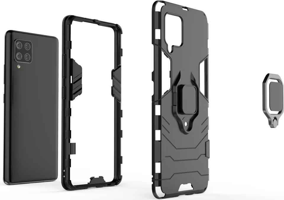 Mbështjellës Hurtel Ring Armor për Samsung Galaxy A42 5G, me mbajtëse unaze, i zi