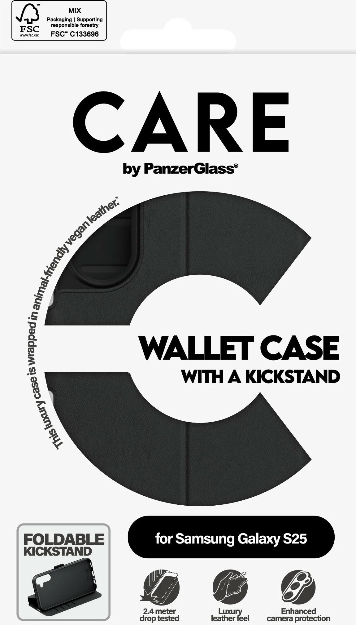 Mbështjellës PanzerGlass për Samsung Galaxy S25, kickstand, i zi