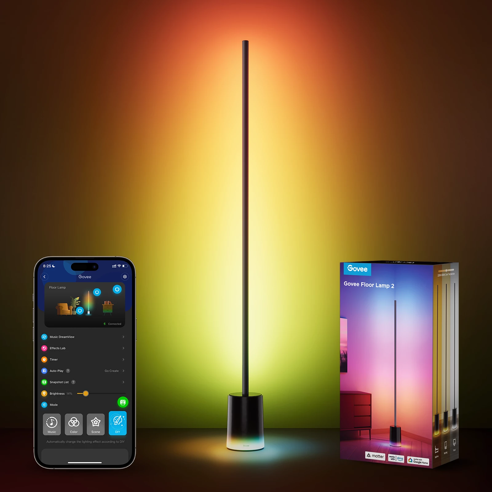 Lampë dyshemeje smart Govee Floor Lamp 2 RGBICWW, E zezë