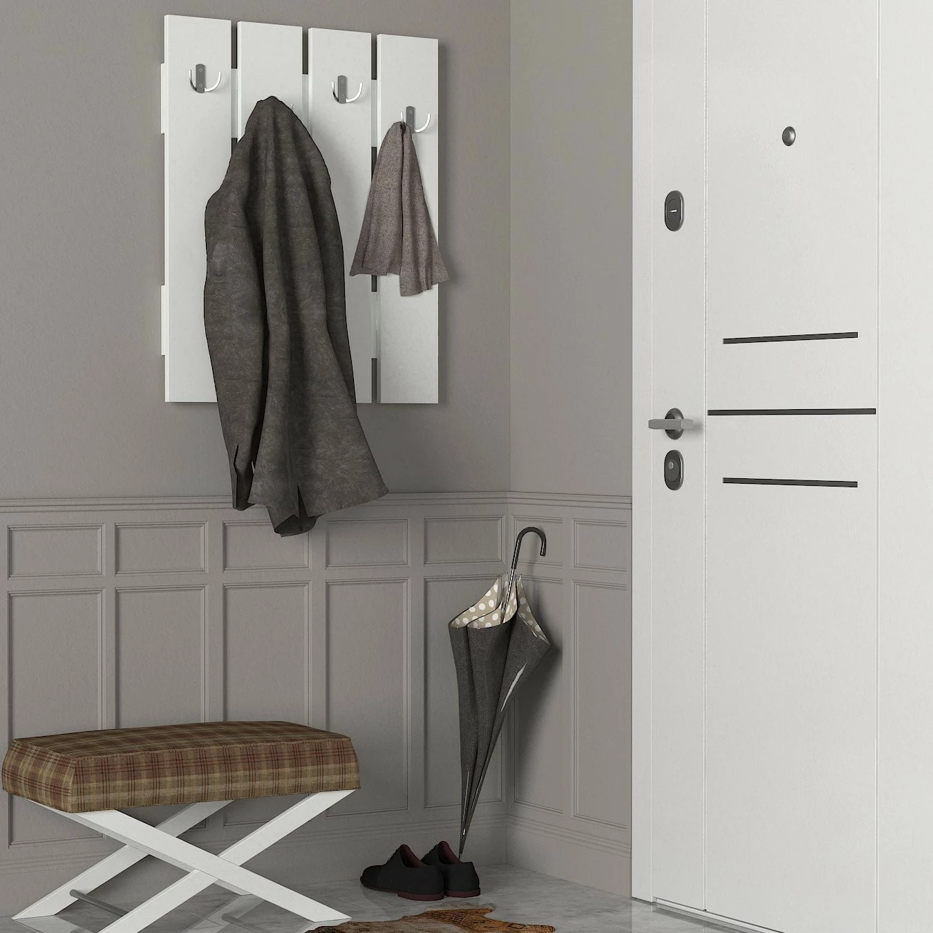 Stendë për koridor, stil skandinav, e bardhë, Hanah Home Anita