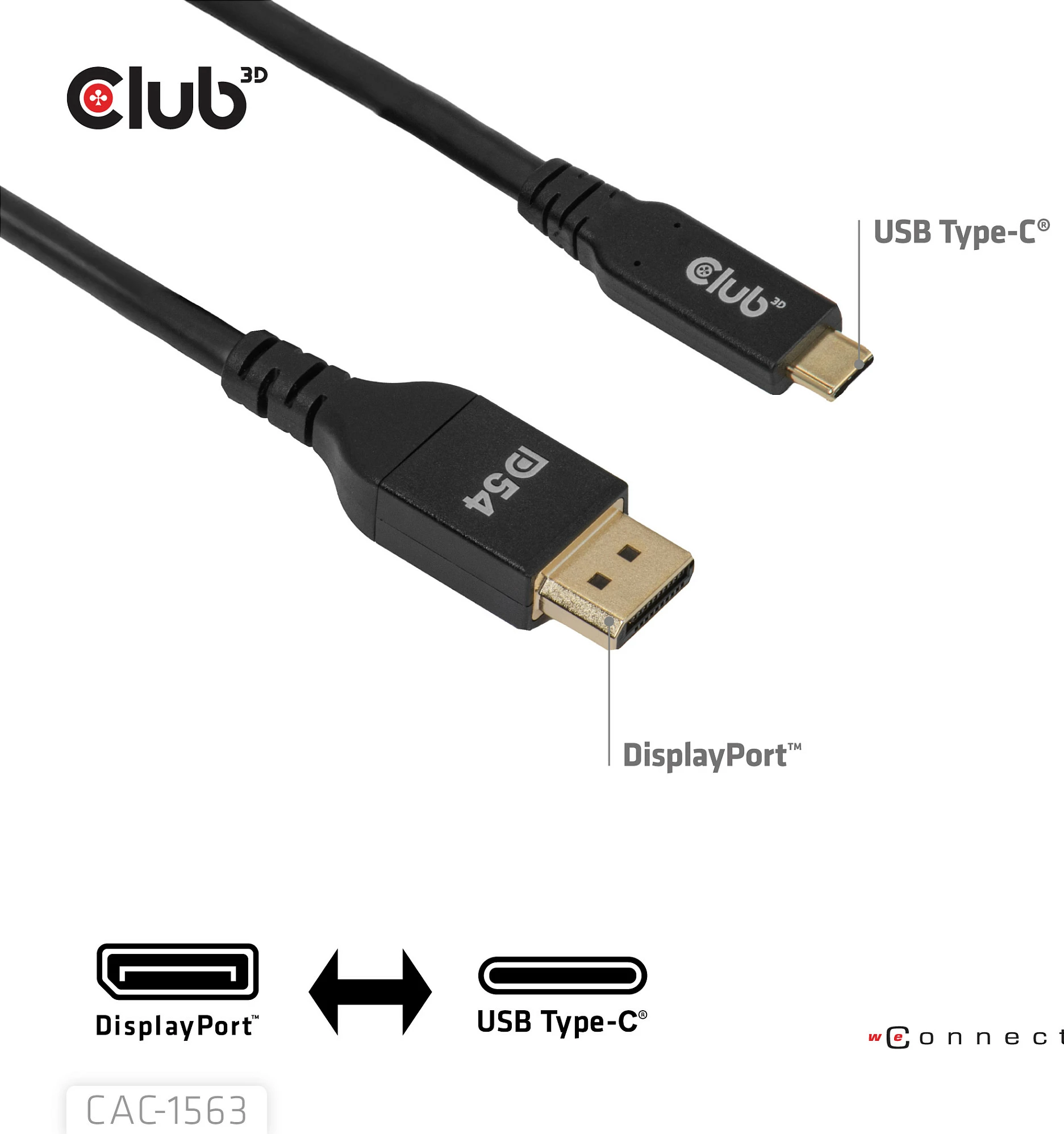 Kabllo Club 3D CAC-1563 USB-C në DisplayPort 2.1, 2 m, 8K, DP54, e zezë
