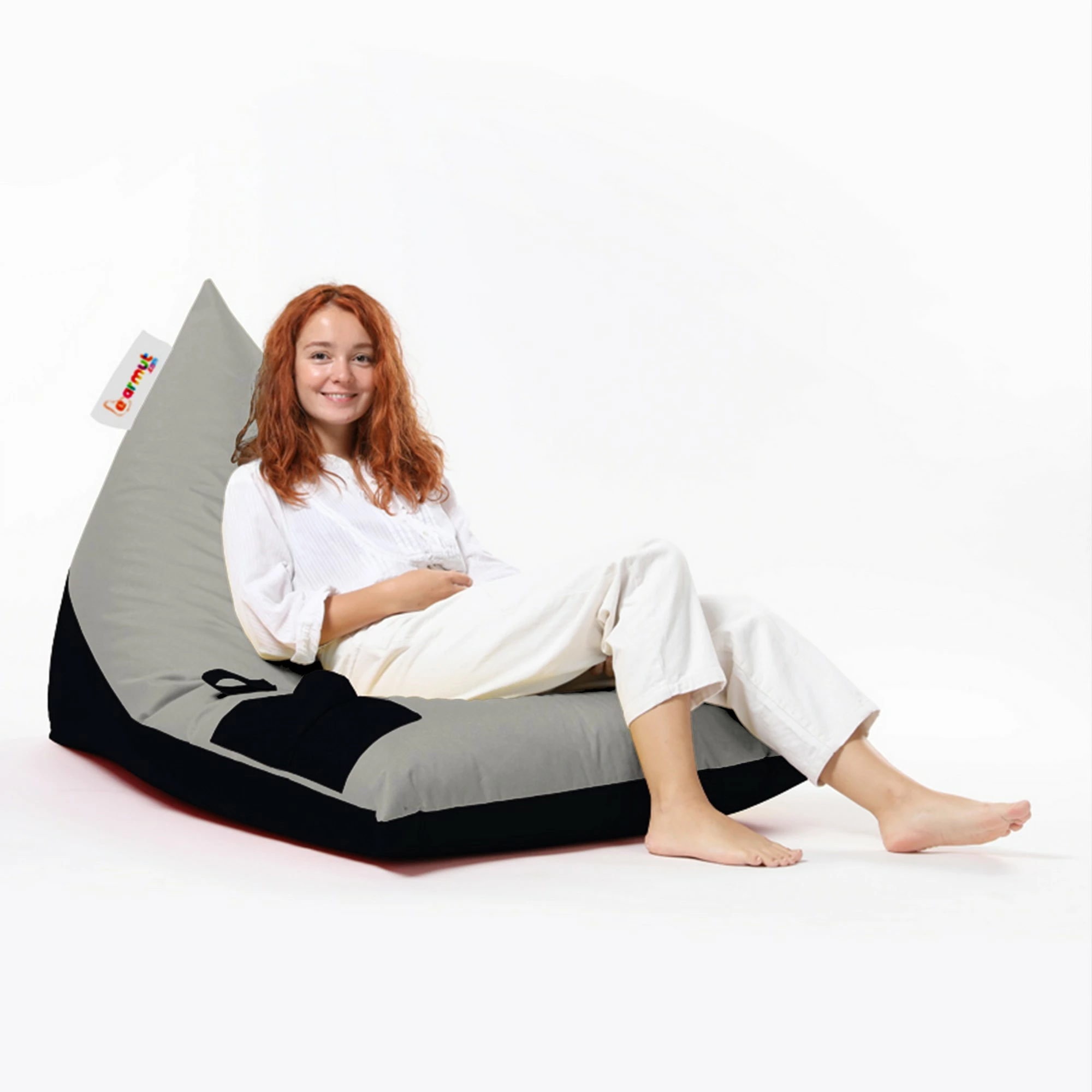 Puf për kopsht, model piramidë, ngjyrë fume dhe e zezë, madhësi e madhe