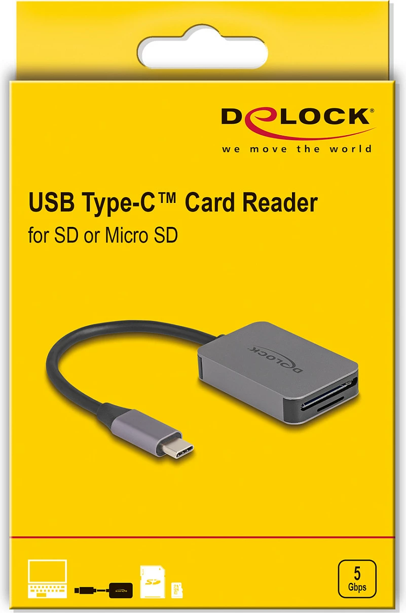 Lexues kartelash DeLOCK USB-C për SD/MicroSD, USB 3.2 Gen 1, 5 Gbit/s, alumin, gri