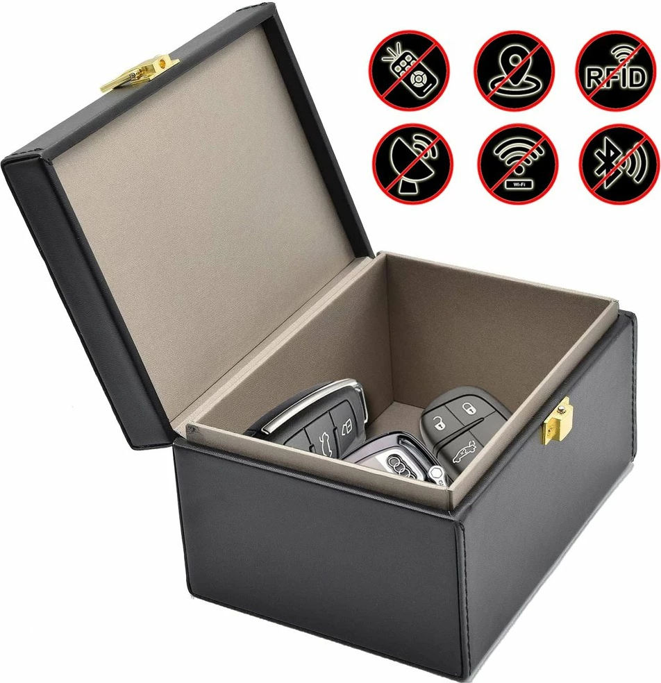 Kuti Faraday Hurtel për bllokim sinjali, për çelësa makine dhe celular, e zezë