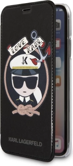 Mbështjellës Karl Lagerfeld Signature Glitter për iPhone X/Xs, i zi