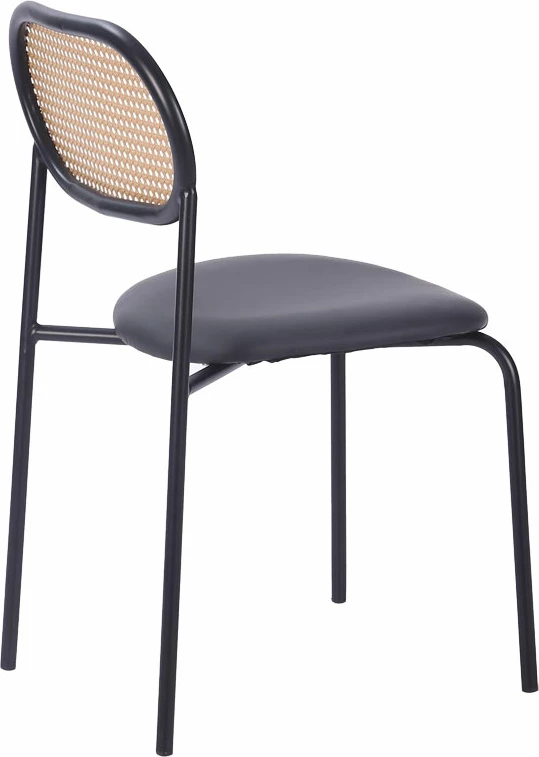 Karrige James pe rattan bezhë-pu e zezë-metal natyral