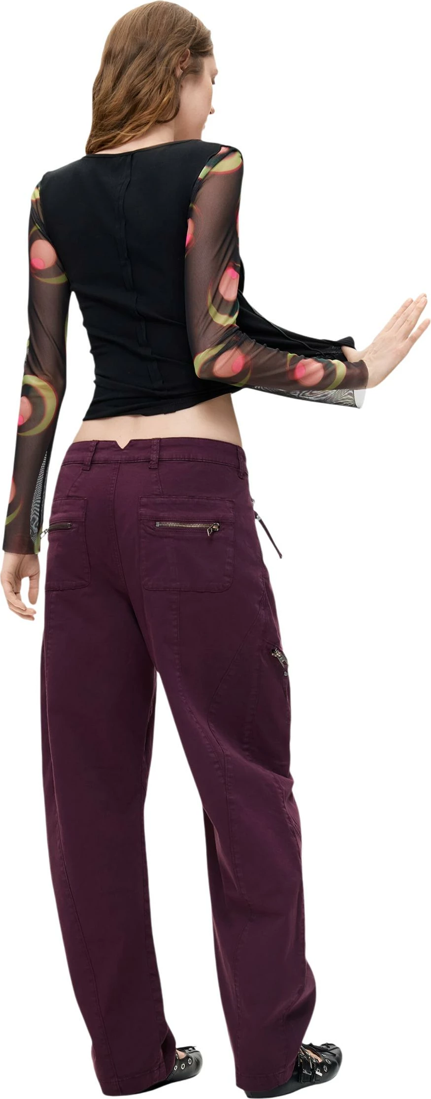 Pantallona për femra Desigual PANT_ZIPPERS 26WWPW14, bordo [Madhësia: XL]