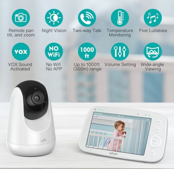 monitor bebe VAVA VA-IH019, ekran 5.5\" 1080P, night vision, bateri 4500mAh, dykahësh talk, set me 1 kamerë, bardh/zi