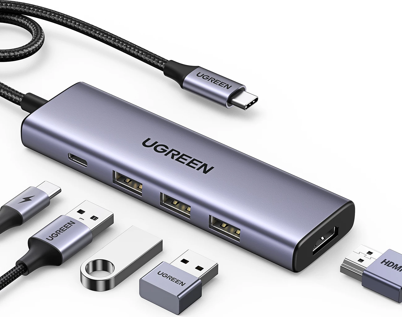 HUB Ugreen CM511 5in1, USB-C, HDMI, 3x USB-A 3.0, Gri