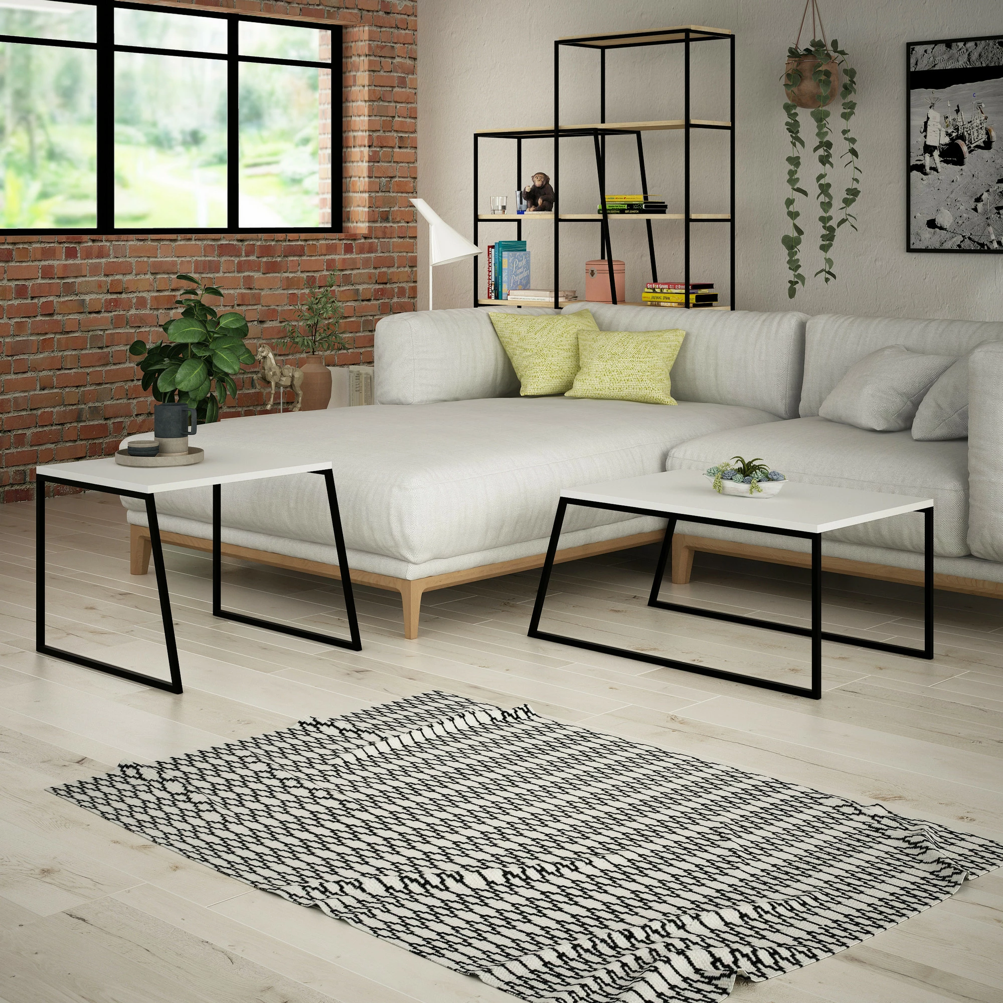 Set tavolinash kafeje Skye Decor, e bardhë/zezë, Pal Orta Sehpa