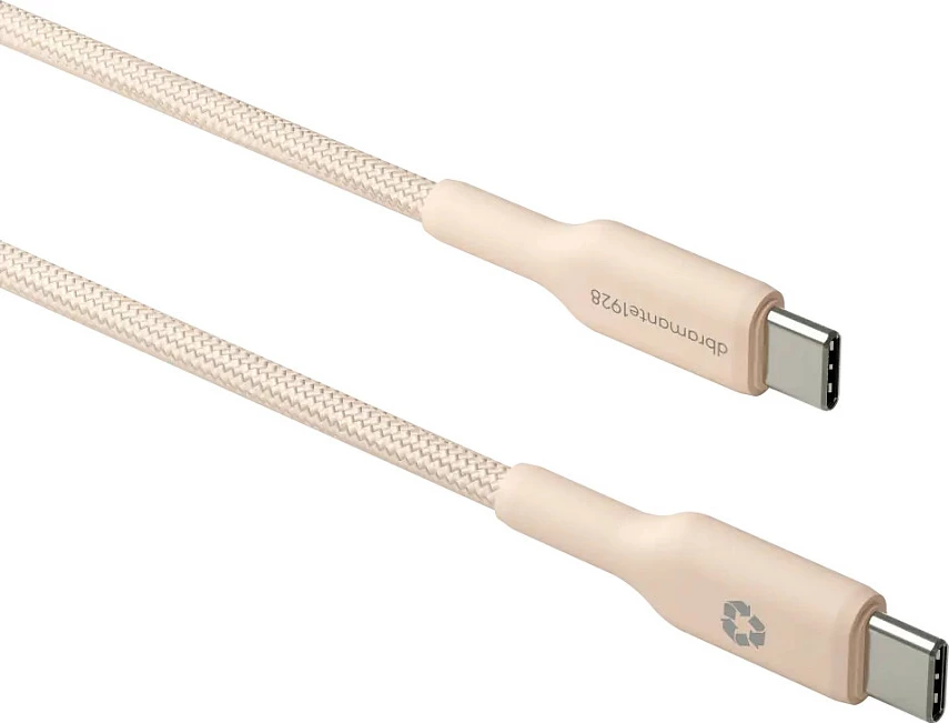 Kabllo USB-C dbramante 1928 re-charge, USB-C në USB-C, 1.5m, e thurur, Power Delivery 60W, bezhë