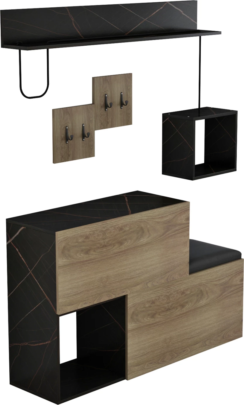 Set mobiljesh për hyrje CERB FH8957.12 melaminë në ngjyrë natyrale-mermer të zi 120x20x72H cm
