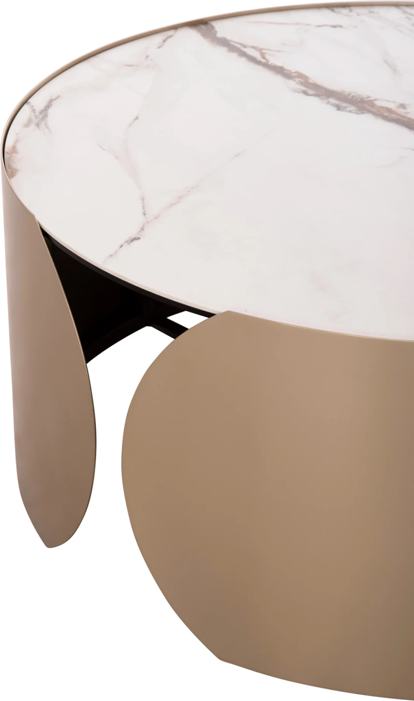 Tavolinë kafeje rrethore Obsession, ngjyrë shampanjë, mermer i bardhë