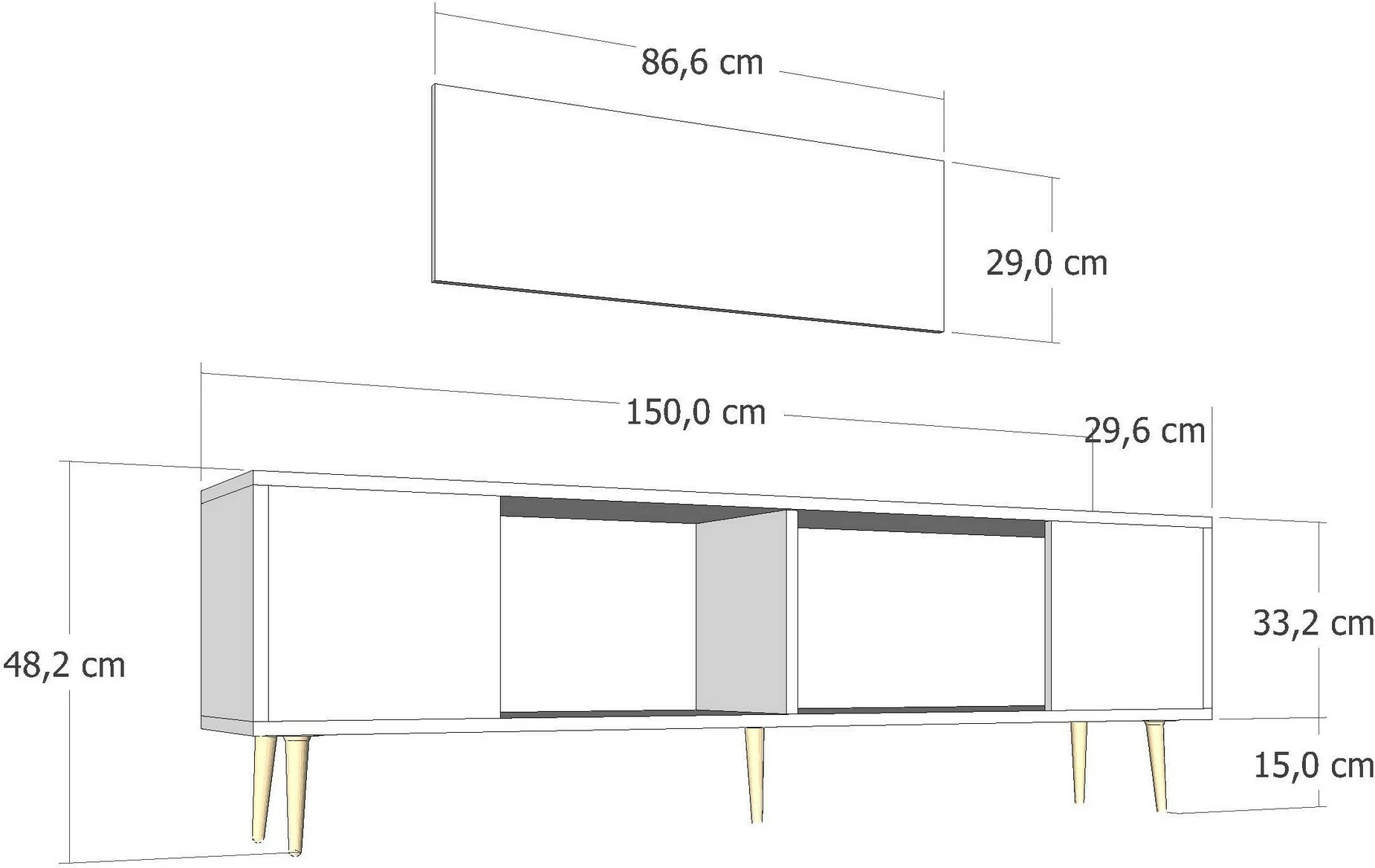 Komodë TV Skye Decor, ngjyrë antracit, argjend