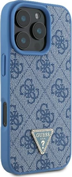 Mbështjellës Guess Leather 4G Triangle Strass për iPhone 16 Pro Max, MagSafe, Kaltër