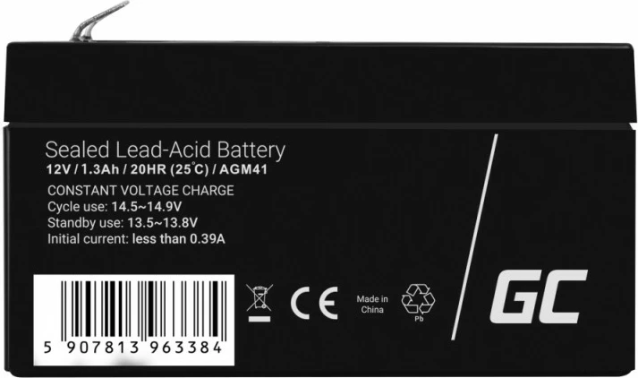 Bateri AGM VRLA, Green Cell, AGM41, 12V 1.3Ah, terminal Faston F1