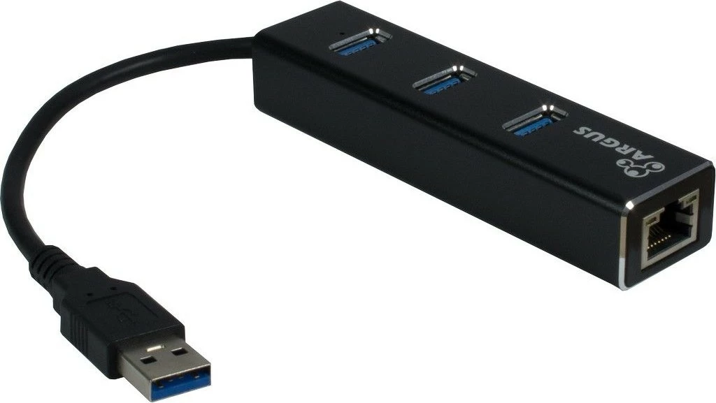 Adapter USB hub Inter-Tech ARGUS IT-310, 3x USB 3.2, RJ-45, alumini, zi