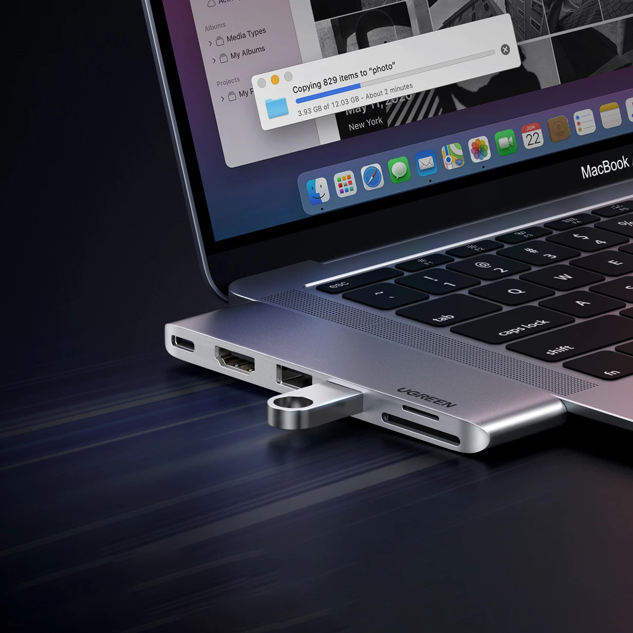 HUB Ugreen CM380, 2xUSB C, HDMI, 2xUSB 3.0, SD/TF, USB C PD, Gri
