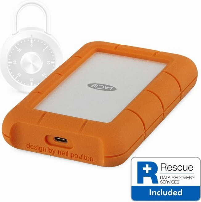 Hard disk ekstern LaCie Rugged Secure 2TB 2.5" USB-C AES-256, portokalli