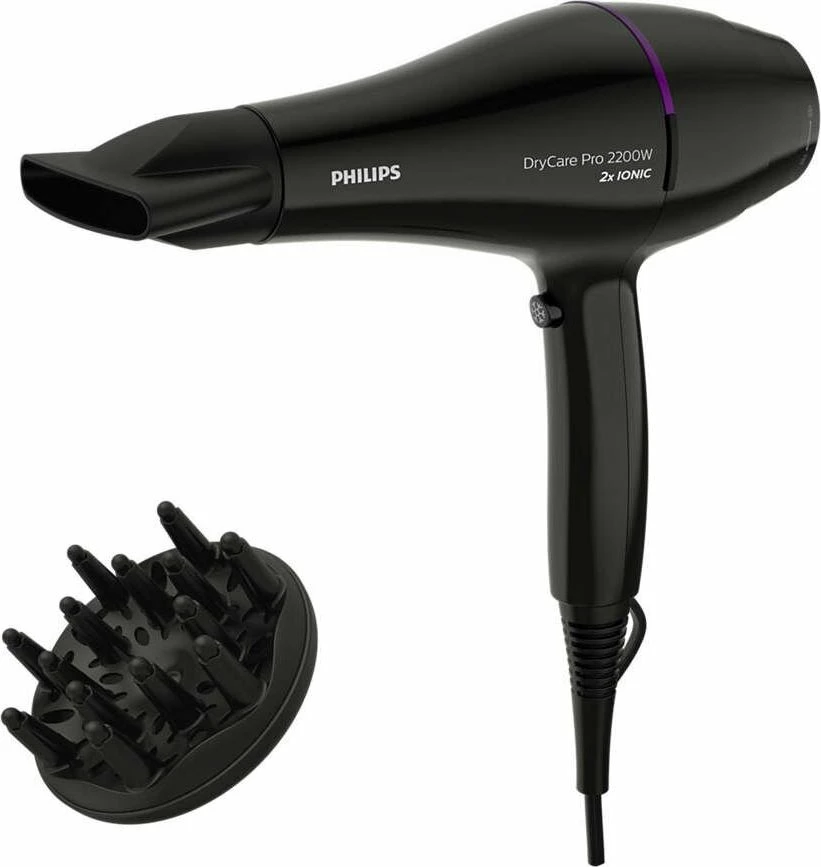 Makinë tharëse flokësh Philips BHD274/00 2200W e zezë, me difuzor dhe grykë koncentratori
