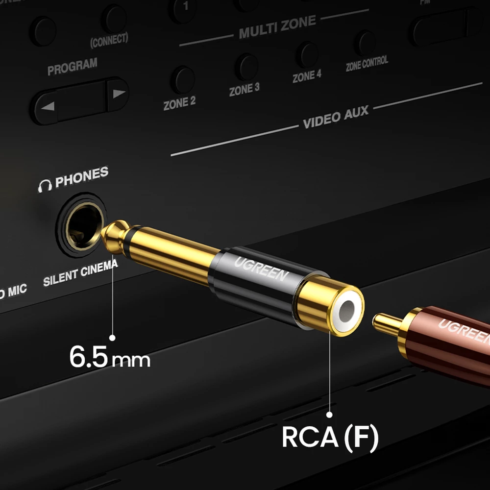 Adapter audio Ugreen AV169 80731, jack 6.35mm mashkull në RCA femër, ari