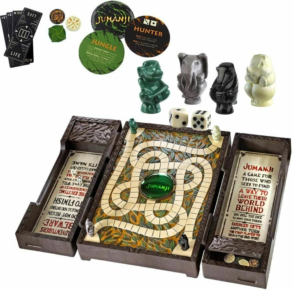 Lojë tavoline NOBLE COLLECTION Jumanji Collector's Replica, 16 x 11 x 4 cm, set me toteme, zare dhe karta, për 2-4 lojtarë, 14+