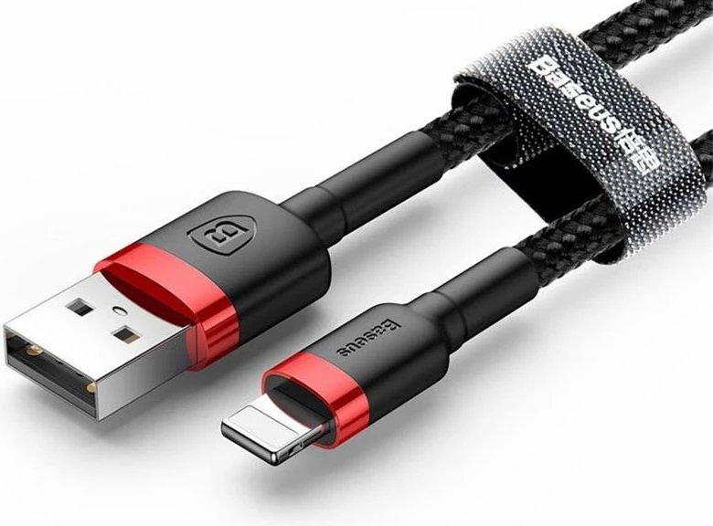 Kabllo USB-A në Lightning Baseus 31652-uniw 1 m 2.4A USB 2.0 e thurur najlon, zi-kuqe
