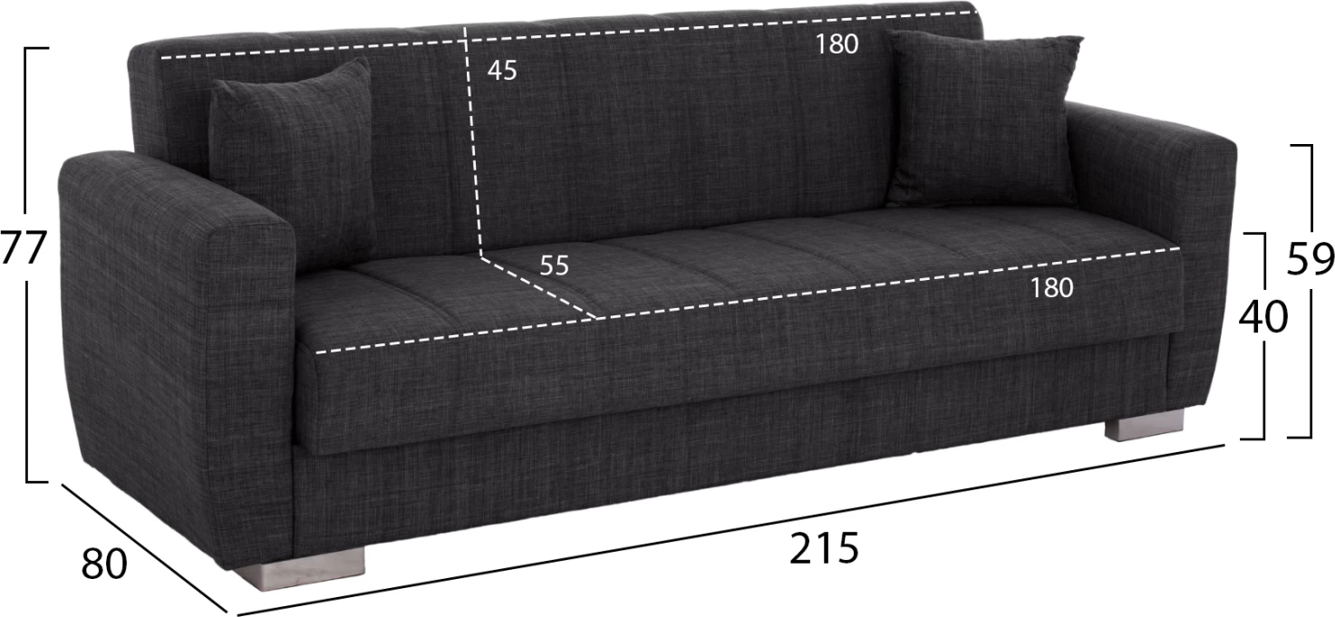 Divan&shtrat 3 ulës FH3240.03, 215x80x77 cm, hiri