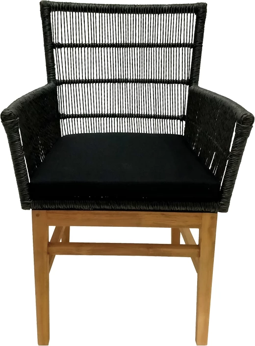 Karrige Inca dru teak dhe litar sintetik, ngjyrë natyrale-e zezë, me jastëk, 60x61x90cm