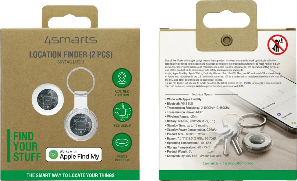 Finder 4smarts SkyTag Lucid 2er Set, Bluetooth 5.3, iOS, i bardhë