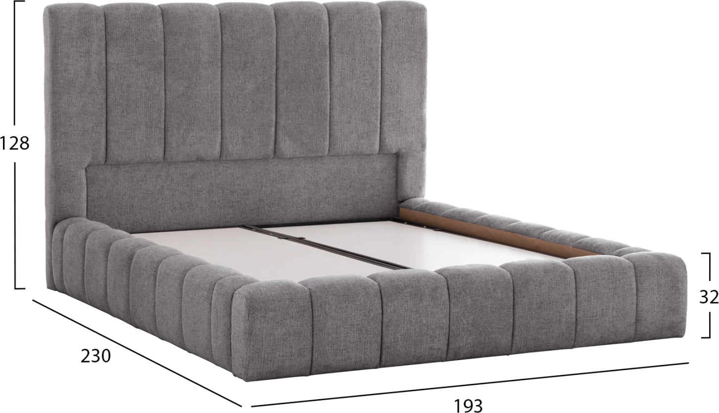 Krevat dopio me hapësirë për depo, material TEDDY, ngjyrë gri, për dyshek 160x200cm