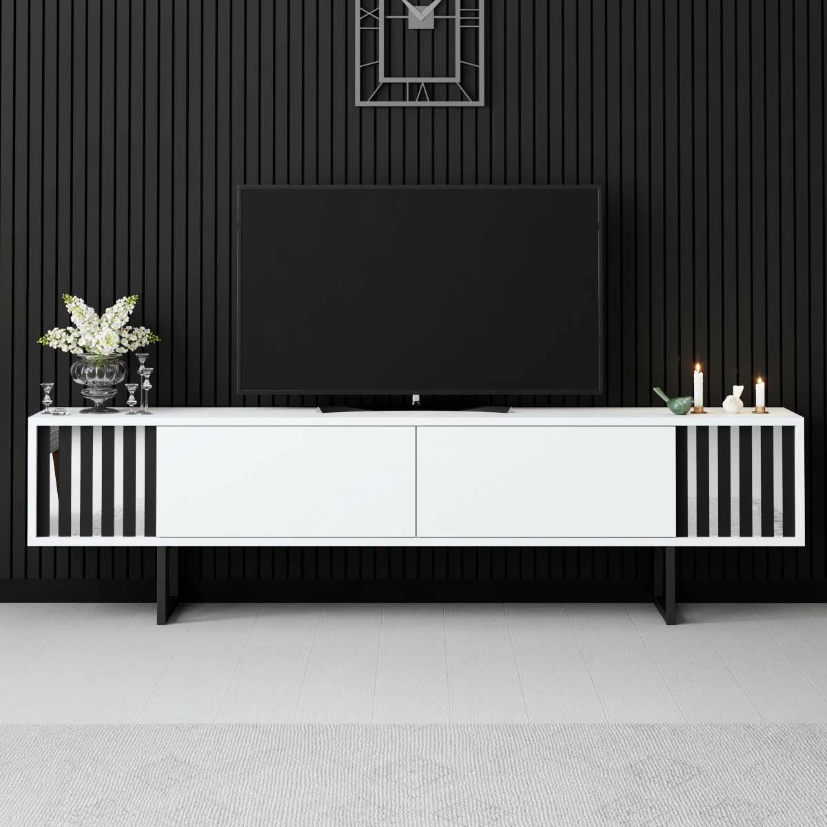 Komodë TV Hanah Home, Chrome Line, e bardhë dhe e zezë