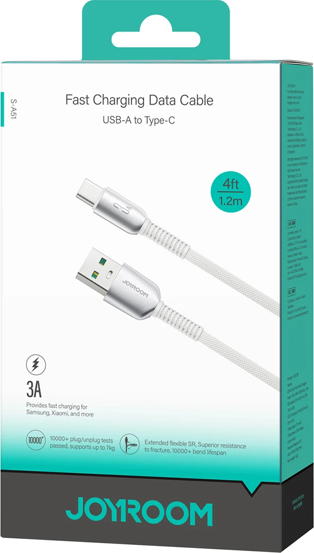 Kabllo Joyroom S-A51 Cutting-Edge Series, USB-A në USB-C, 1.2m, 3A, Gri