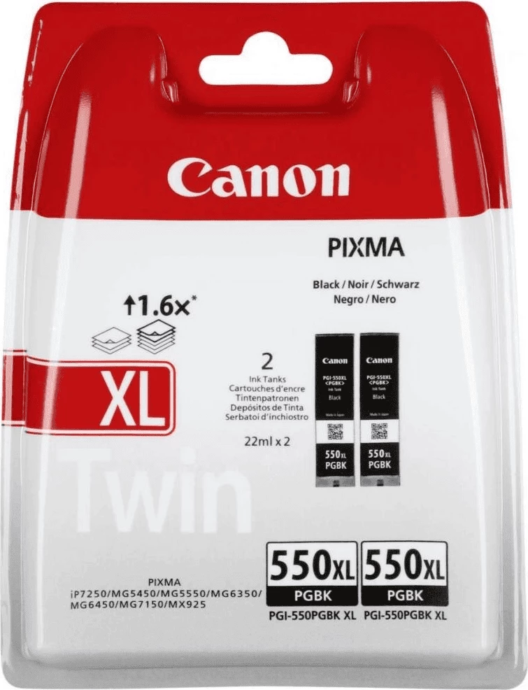 Patron boje, Canon, PGI-550XL 6431B005, PGBK 22 ml x2, i zi, paketë dyshe XL