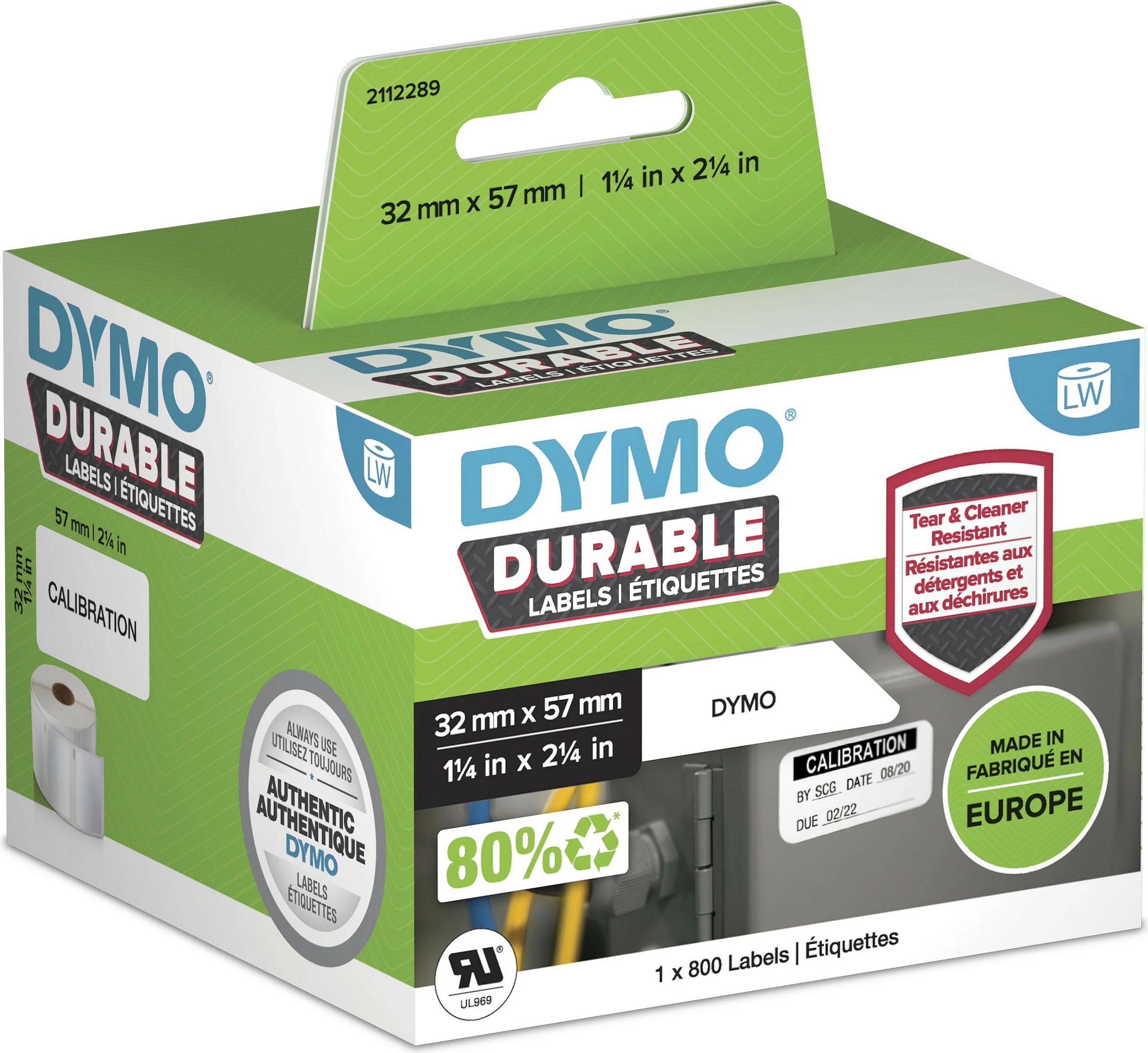 Etiketa DYMO LabelWriter Durable 32x57 mm, 800 copë, ngjitje permanente, bardhë