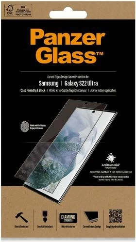 Xham mbrojtës PanzerGlass E2E Microfracture për Samsung Galaxy S22 Ultra, me kornizë të zezë