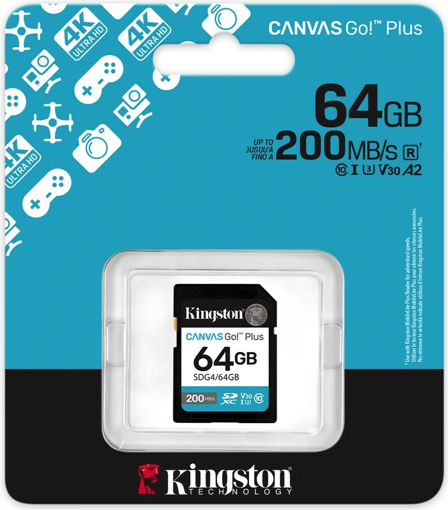 Kartelë memorie Kingston Canvas Go! Plus 64GB SDXC, 200MB/s, e zezë