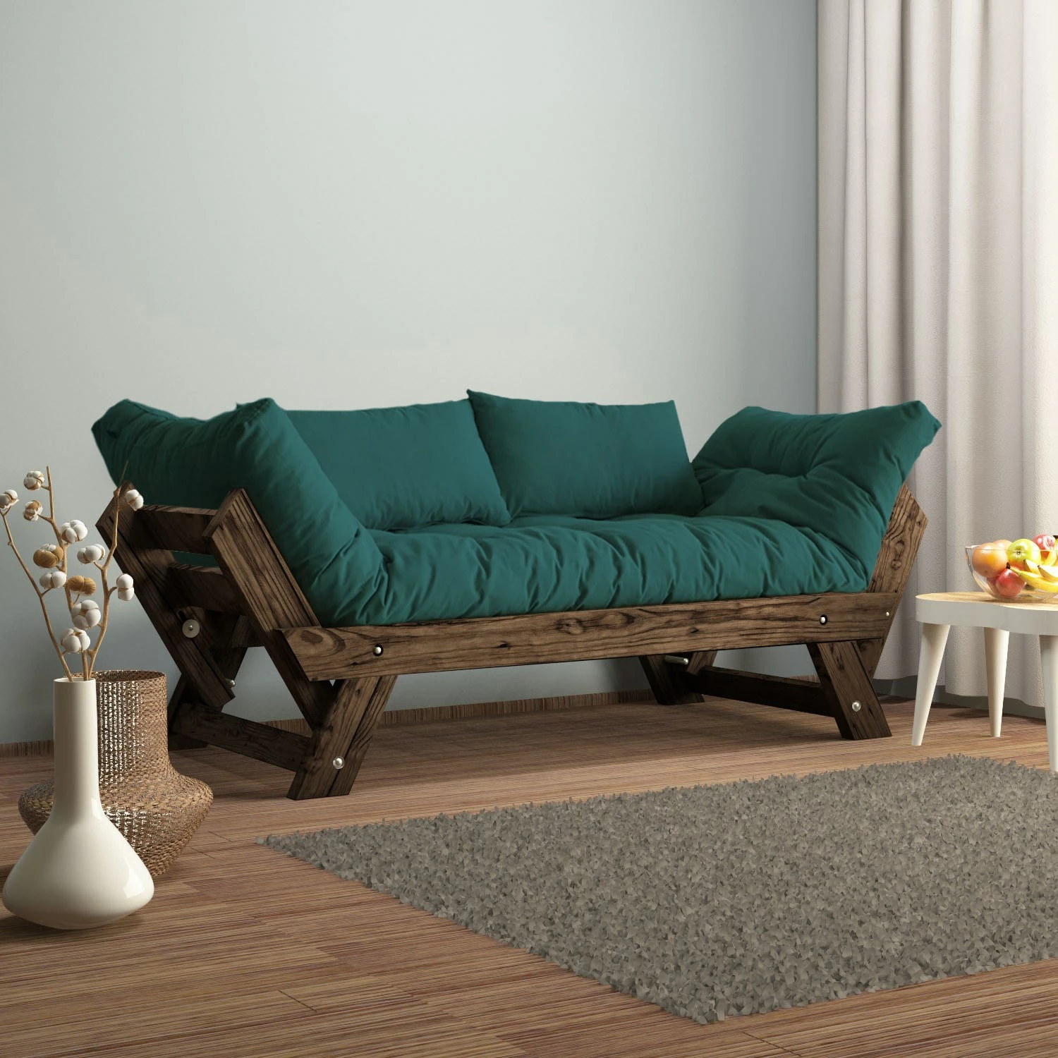 Divan kopshti dy vendësh, Skye Decor, ngjyrë arre dhe jeshile petrol, CPT8116-210