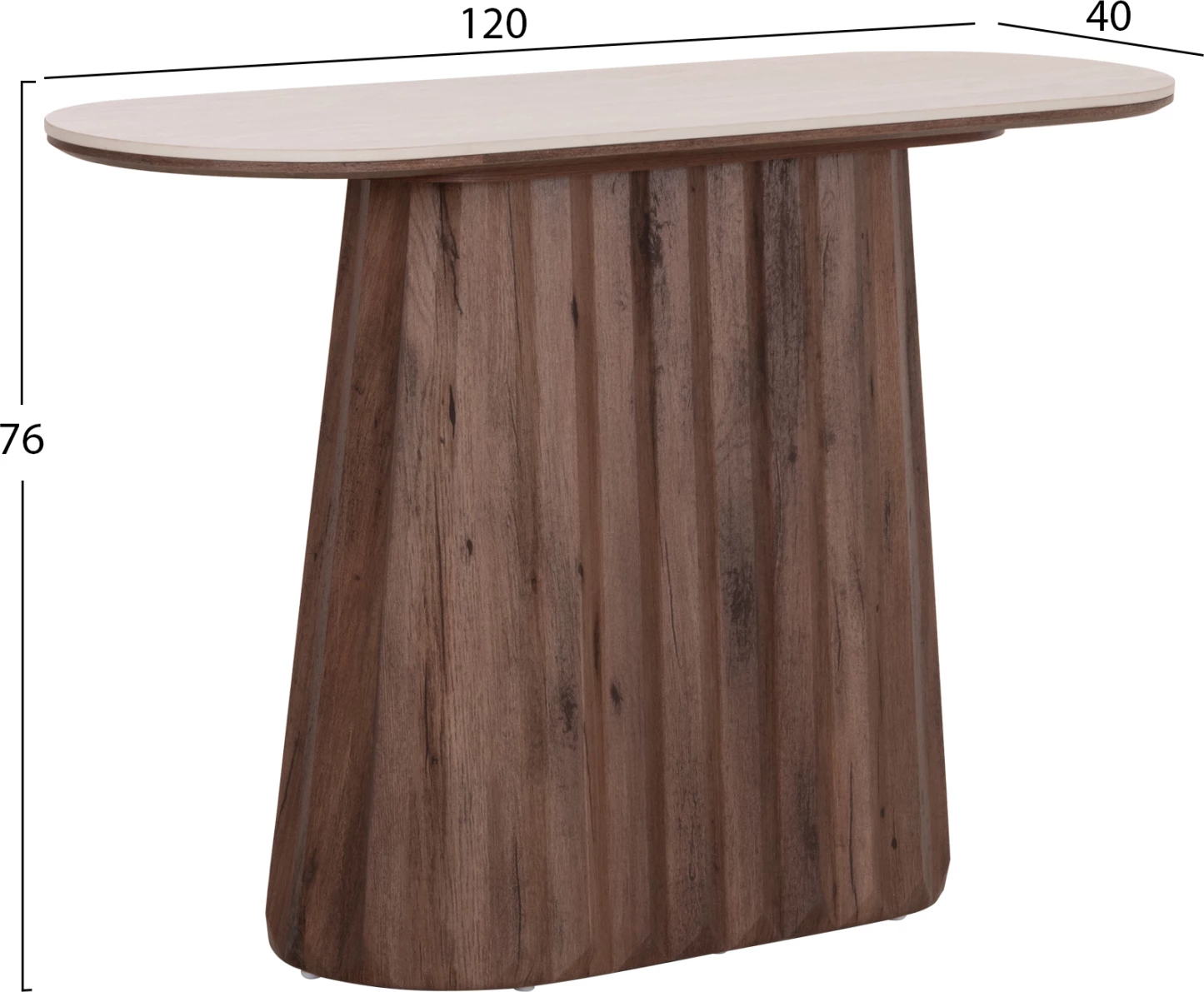 Konsolë WALDEN FH18439, sipërfaqe qeramike ngjyrë travertini, bazë MDF ngjyrë arre, 120x40x76 cm